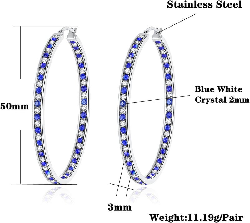 CiNily Mult-colors Crystal Stainless Steel Hoop Earring for Women Hypoallergenic Jewelry for Sensitive Ears Large Big Hoop Earrings 2" - Image 2